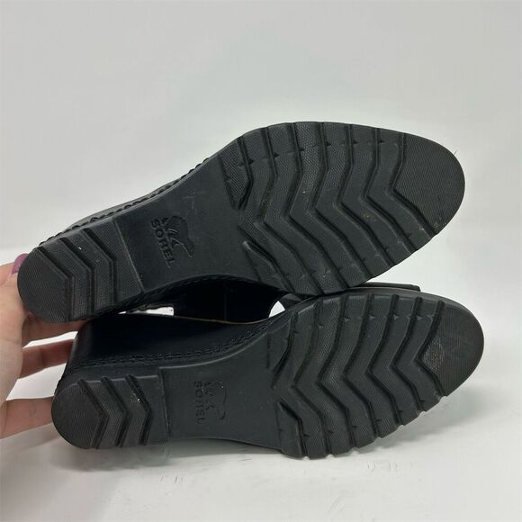 Sorel Women's Black Leather Ankle Strap Buckle Wedge Sandals Size 8 - Picture 9 of 11